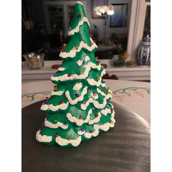 Handmade Ceramic Christmas Tree, Bright Matte Green with White Snow Accents - Picture 7 of 12